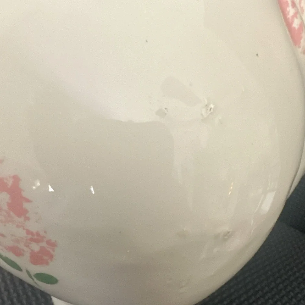 Vintage Ceramic Piggy Bank White with Pink Floral Accents 8